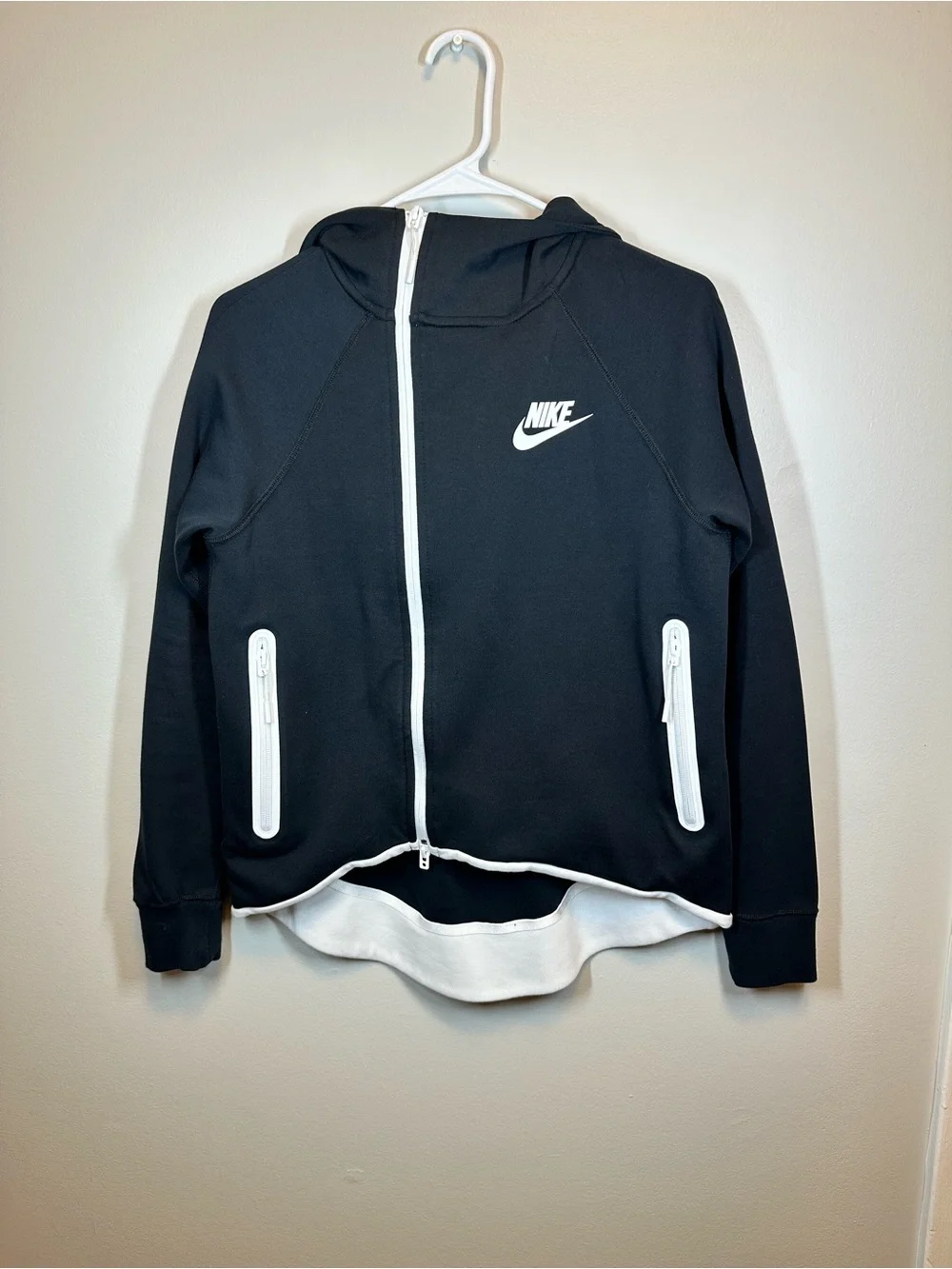 Nike Sportswear Black & White Zip Hoodie with Contrast Trim
